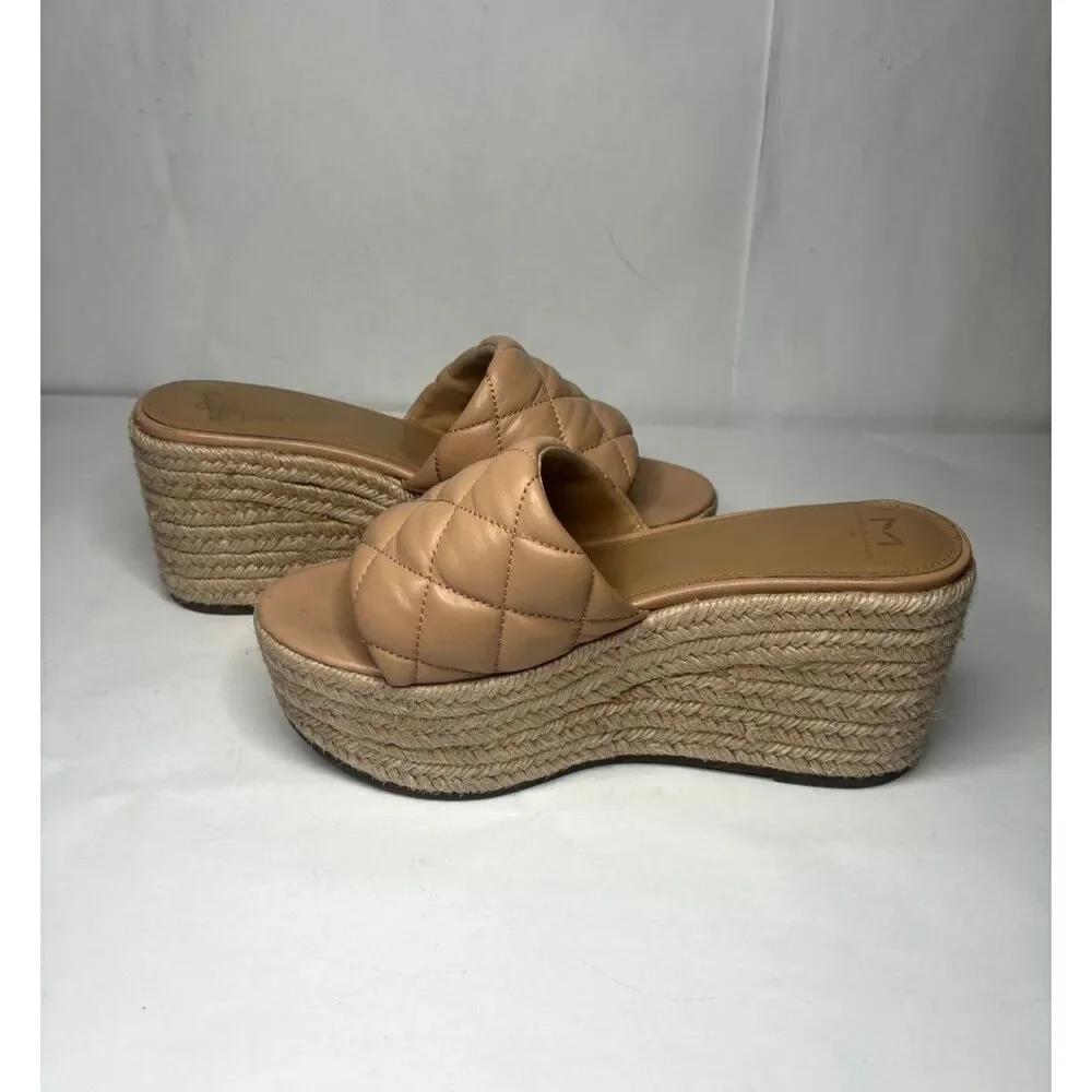 Marc Fisher Women's Velia Wedge Sandal Espadrilles Tan Platform Slip-On Heels